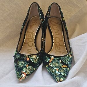 Sam Edelman Green Sequin Pointed Toe Heels
